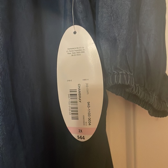 NWT 2X. Off shoulder Boutique denim dress Tie up accent at neck - Picture 5 of 6